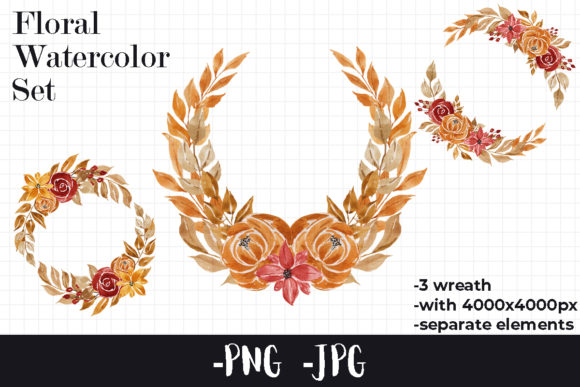 Floral Watercolor Autumn Wreath Set 2: Elevating Seasonal Design Projects