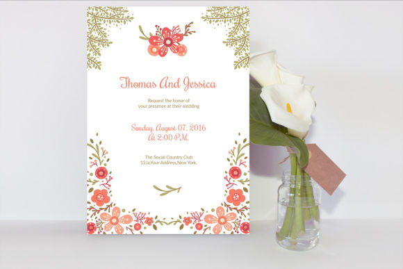 Floral Wedding Invitation Card Template: Editable & Printable